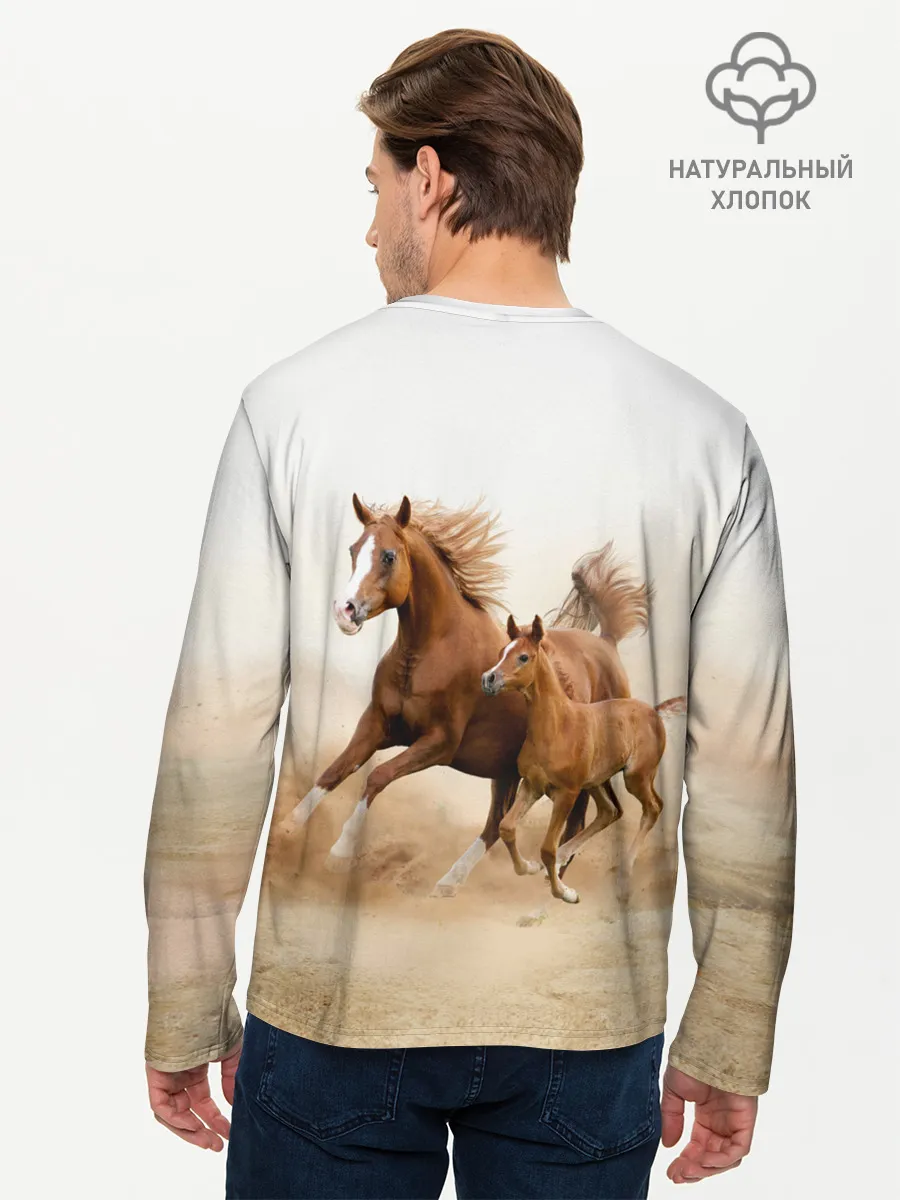 Мужской лонгслив базовый / Лошадь с жеребенком