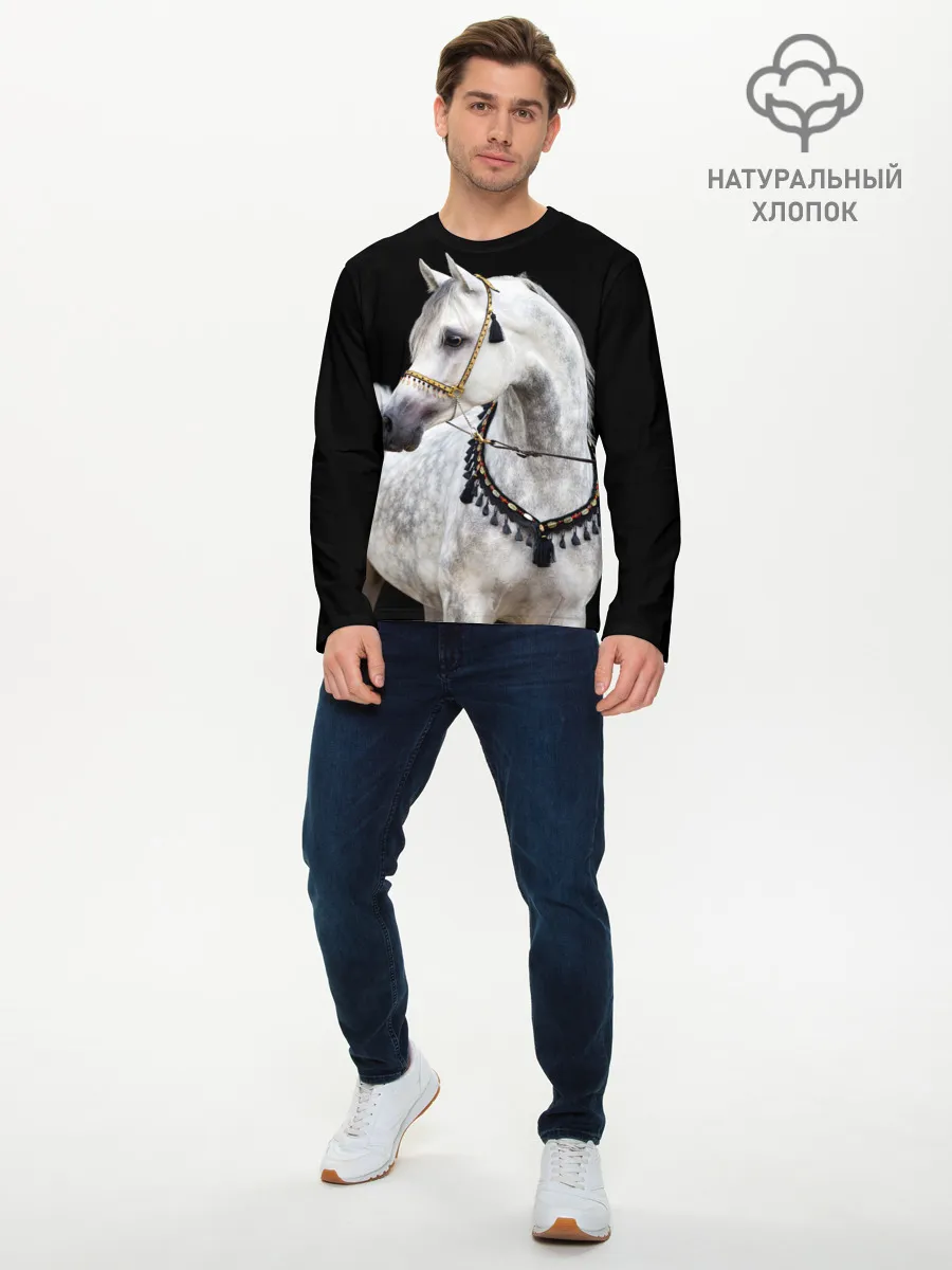 Мужской лонгслив базовый / Серый в яблоках конь