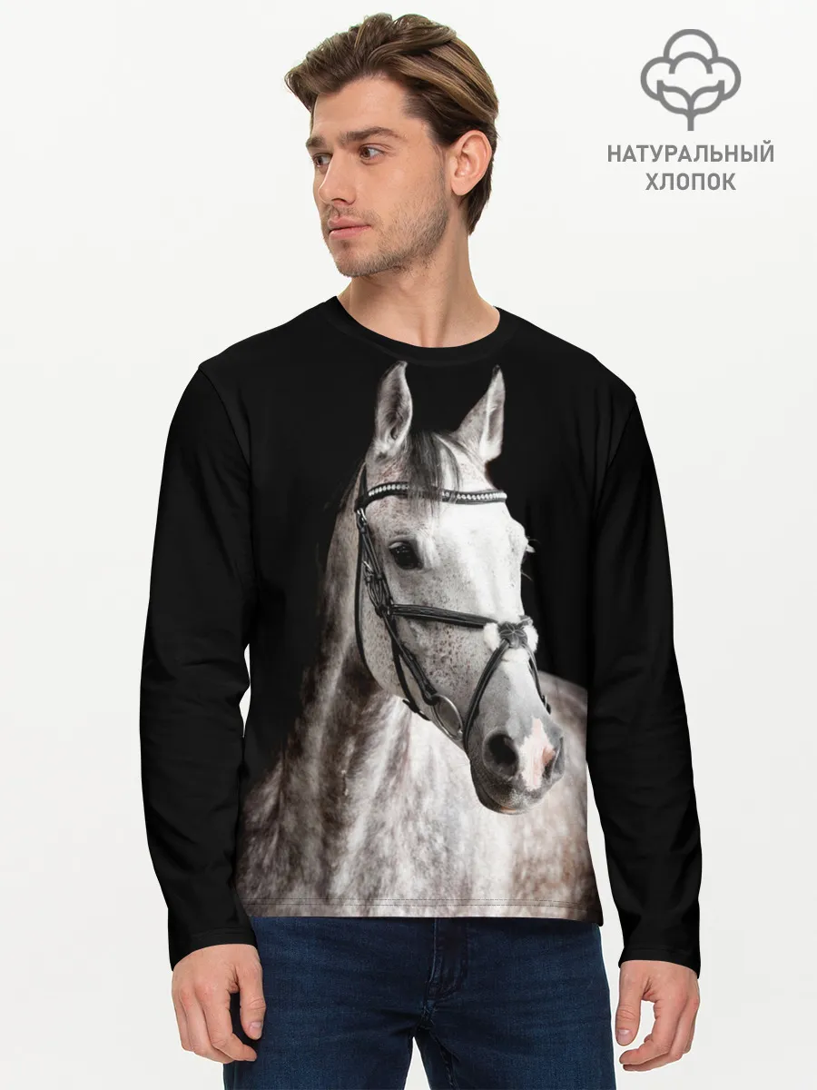 Мужской лонгслив базовый / Серный в яблоках конь