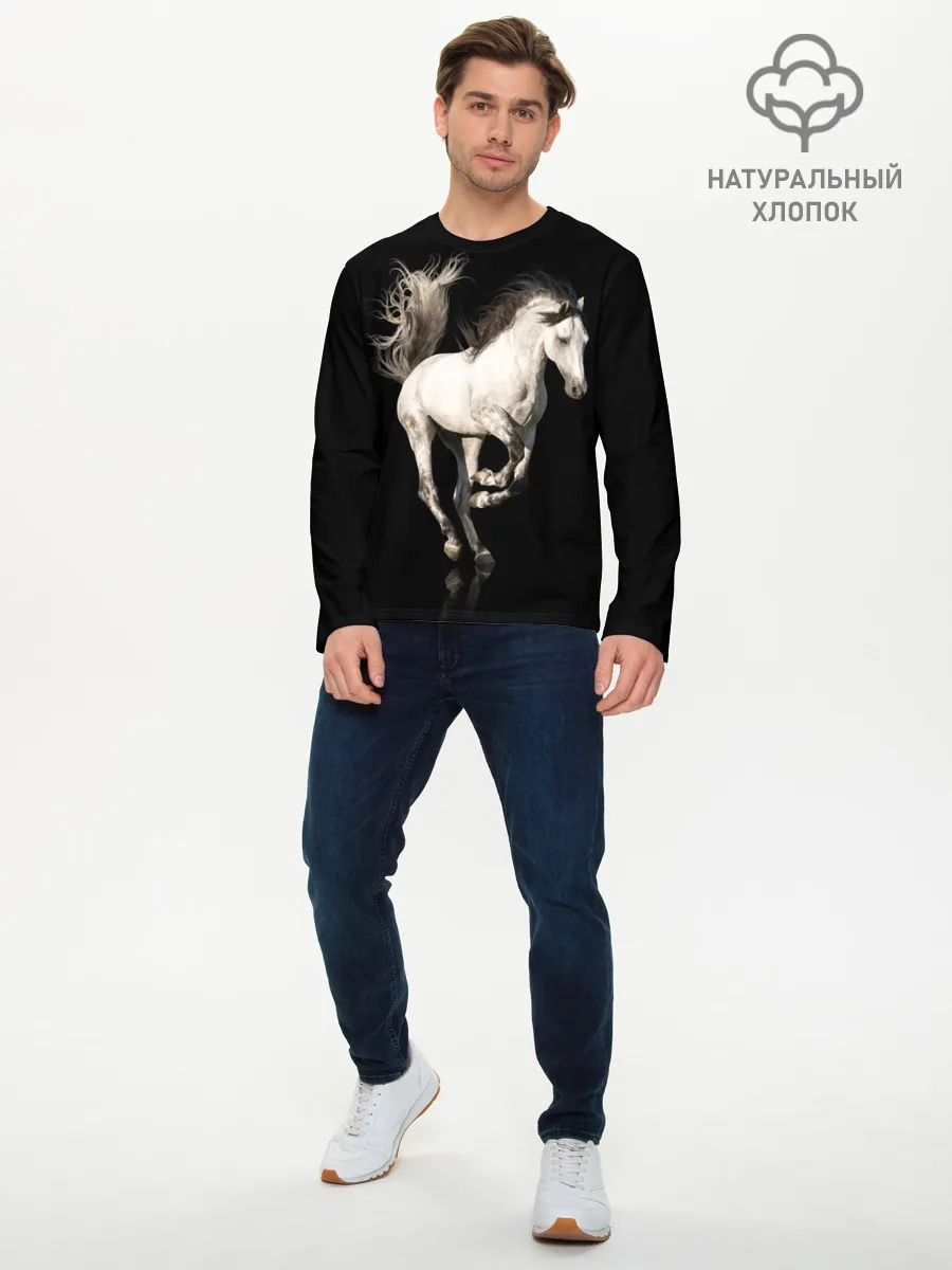 Мужской лонгслив базовый / Серный в яблоках конь