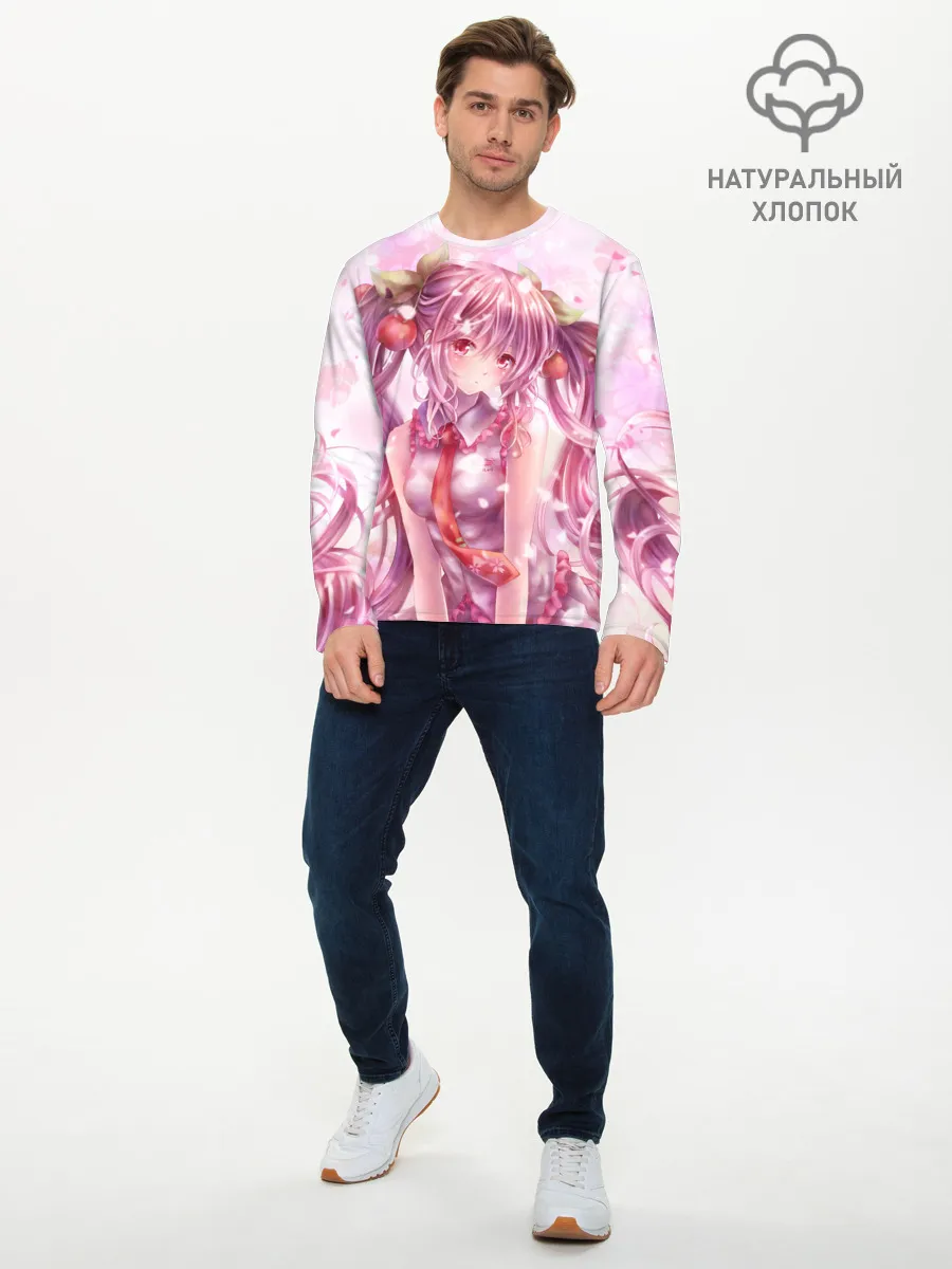 Мужской лонгслив базовый / Ванильная Hatsune Miku
