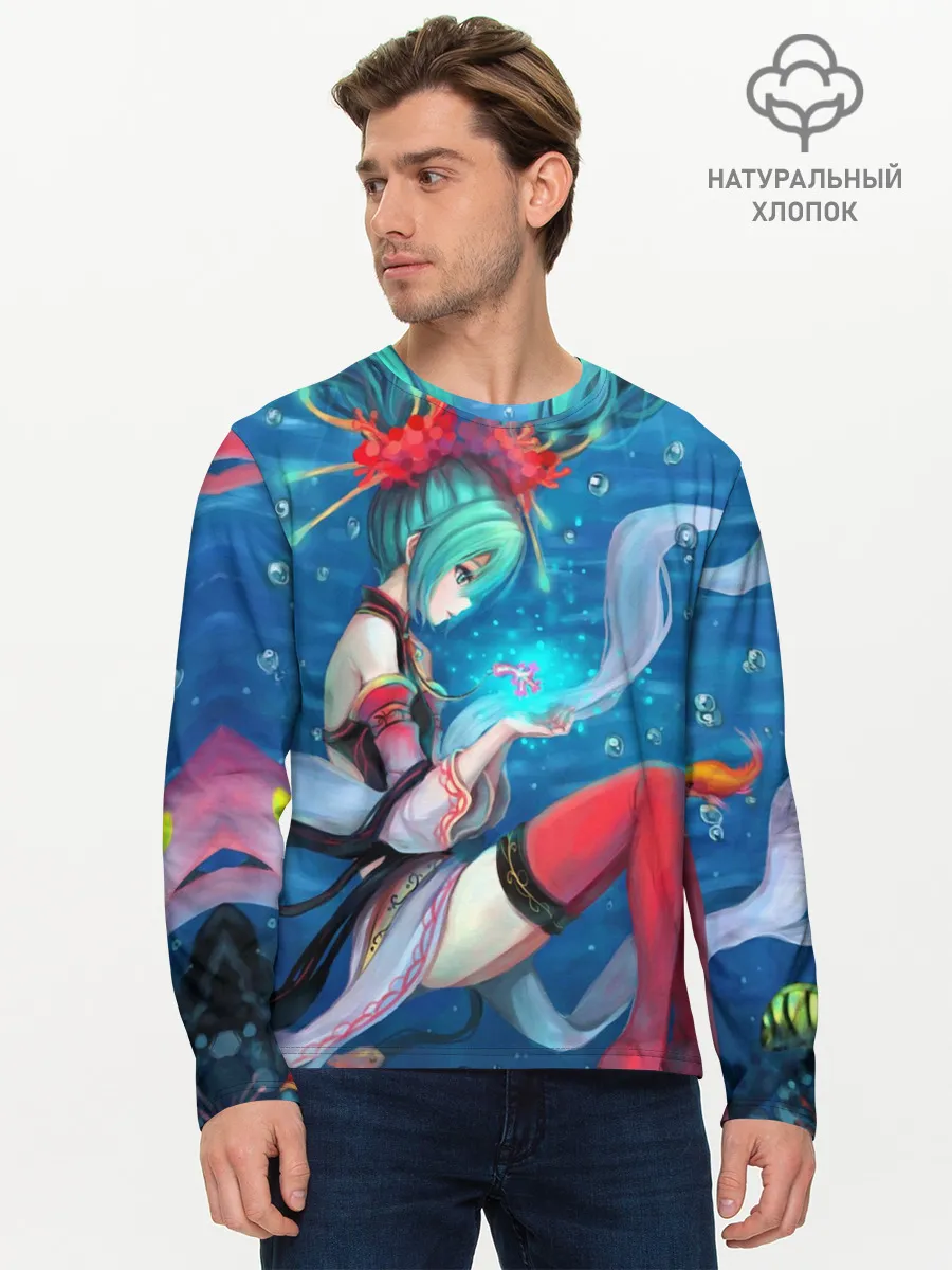 Мужской лонгслив базовый / Hatsune Miku в чулках