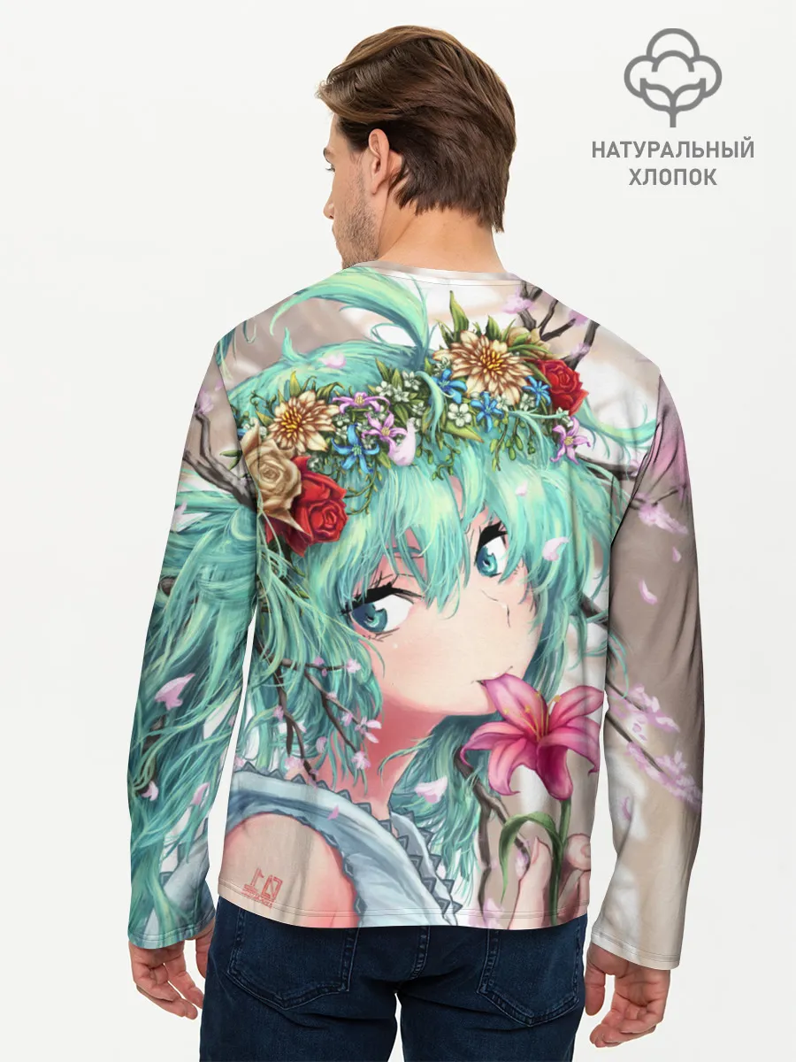 Мужской лонгслив базовый / Цветок и Хацуне Мику