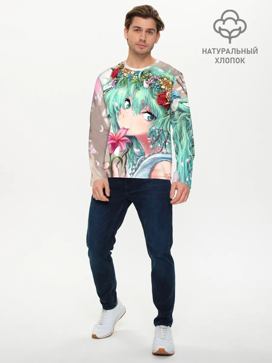 Мужской лонгслив базовый / Цветок и Хацуне Мику