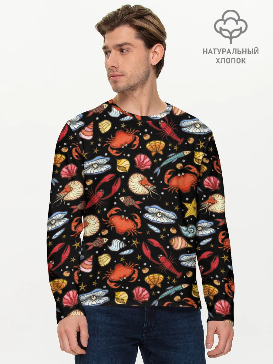 Мужской лонгслив базовый / Морские обитатели