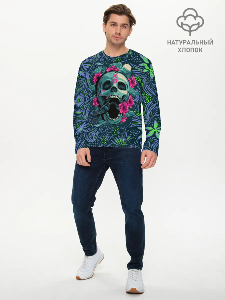 Мужской лонгслив базовый / Череп В Цветах