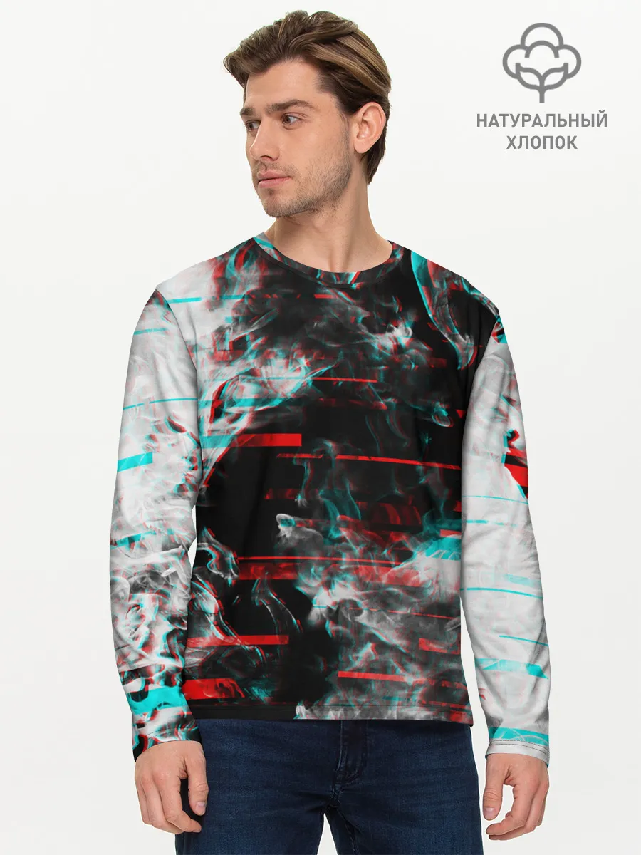 Мужской лонгслив базовый / White flame glitch