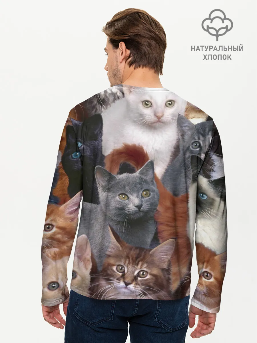 Мужской лонгслив базовый / Много котов