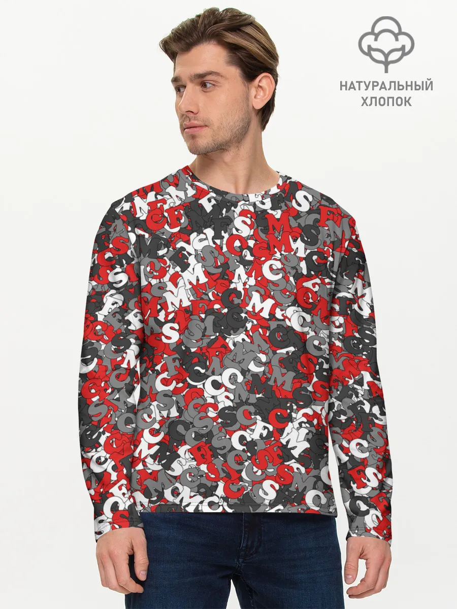 Мужской лонгслив базовый / Камуфляж с буквами F.C.S.M