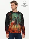 Мужской лонгслив базовый / Олень в горящем лесу Сибири