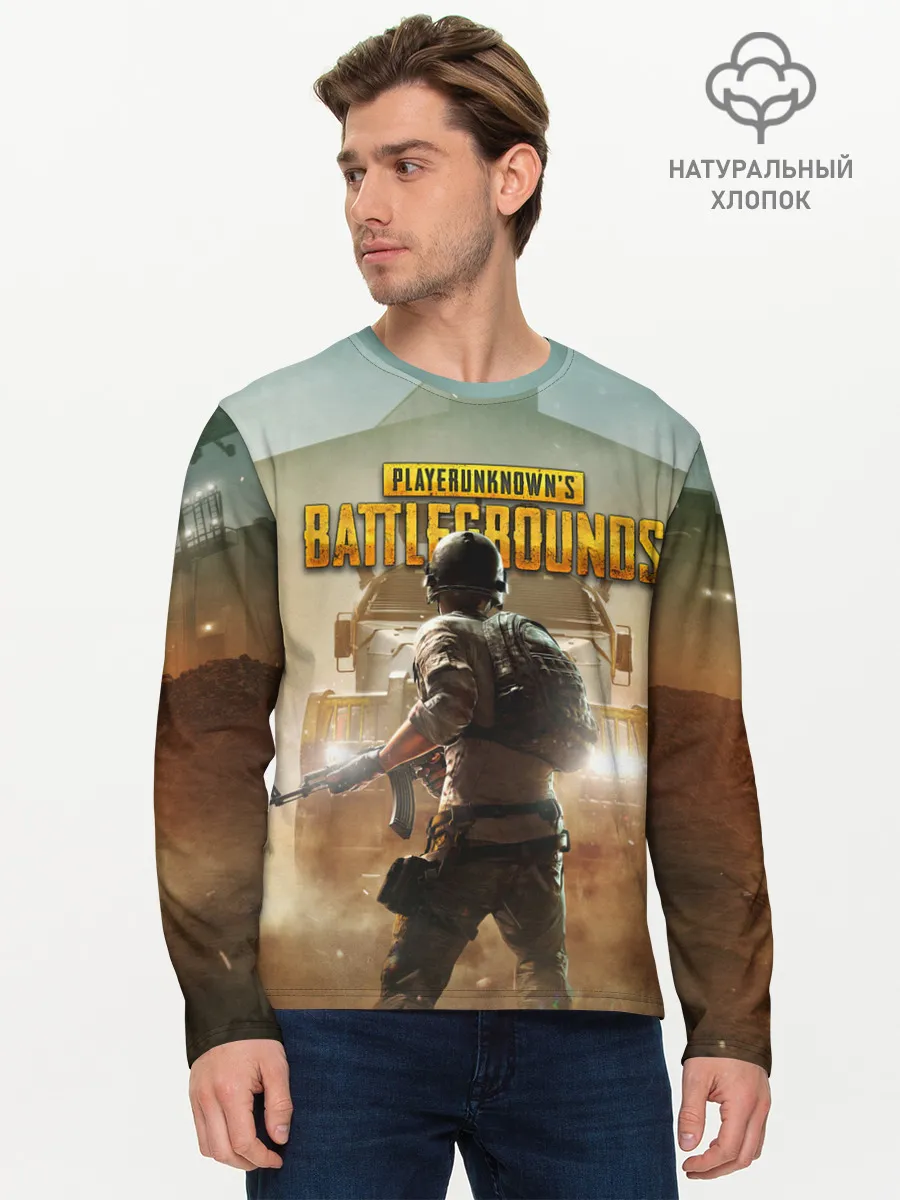 Мужской лонгслив базовый / PUBG СОЛДАТ В ШЛЕМЕ | ПАБГ