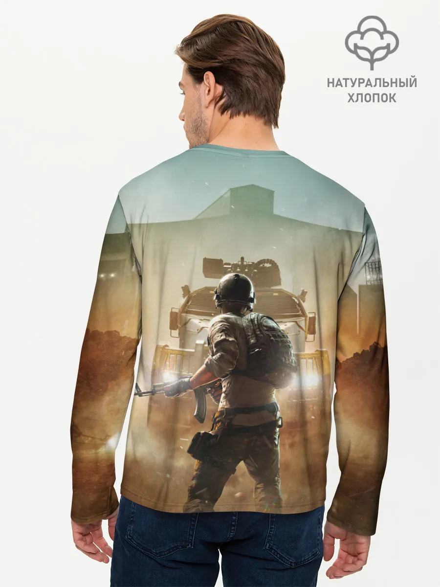 Мужской лонгслив базовый / PUBG СОЛДАТ В ШЛЕМЕ | ПАБГ