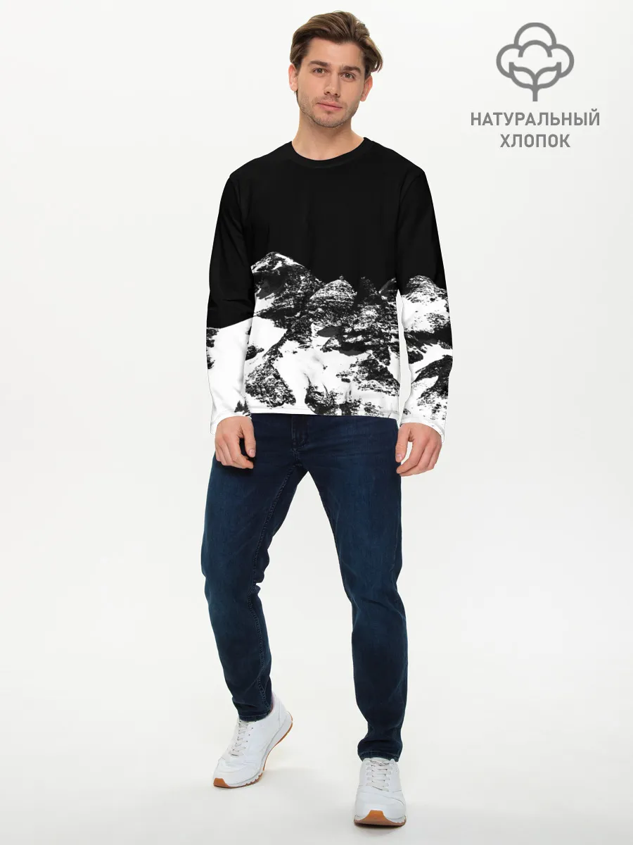 Мужской лонгслив базовый / ГОРЫ Ч/Б