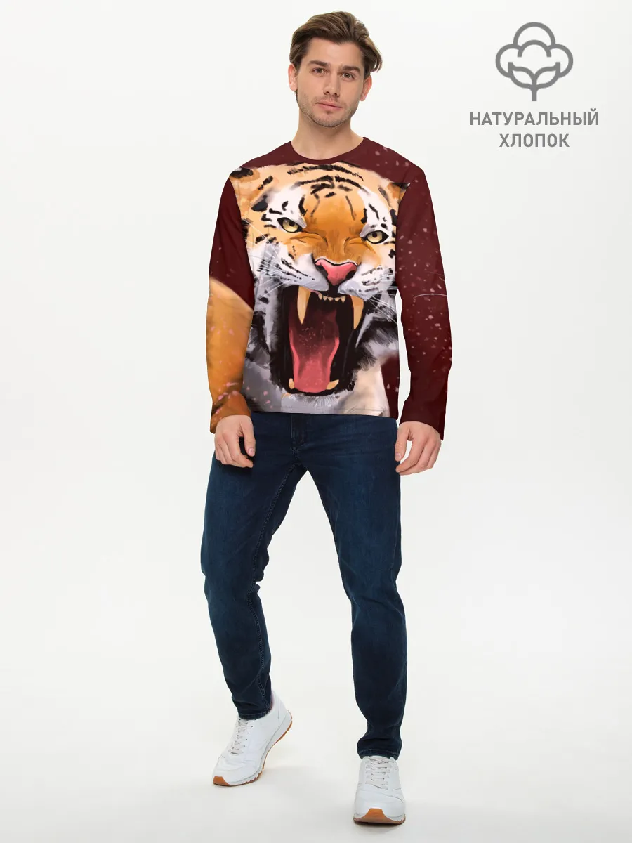 Мужской лонгслив базовый / Тигр красавчик сердится