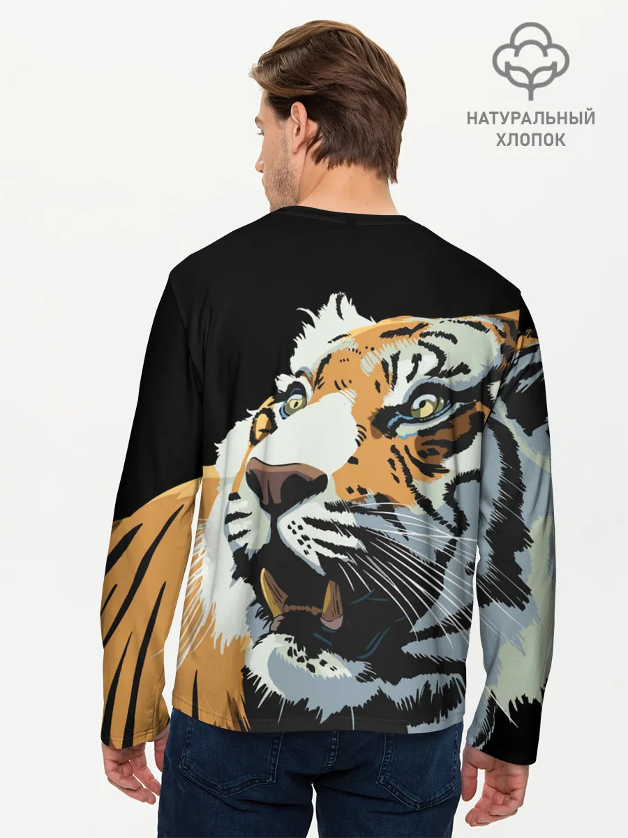 Мужской лонгслив базовый / Тигр перед атакой