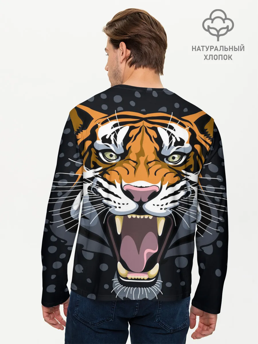 Мужской лонгслив базовый / Амурский тигр в ночи