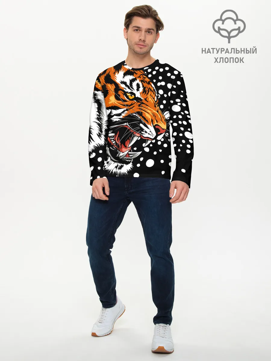 Мужской лонгслив базовый / Амурский тигр и снегопад