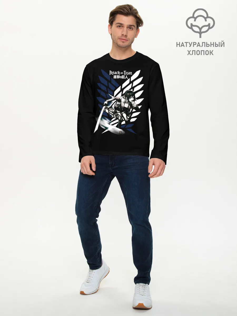 Мужской лонгслив базовый / Имир на фоне герба Разведкорпуса