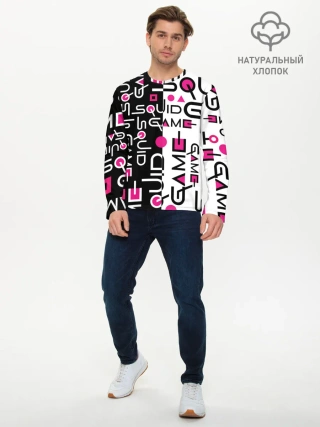 Мужской лонгслив базовый / ИГРА В КАЛЬМАРА / ЧЁРНО БЕЛЫЙ ПАТТЕРН ЛОГО