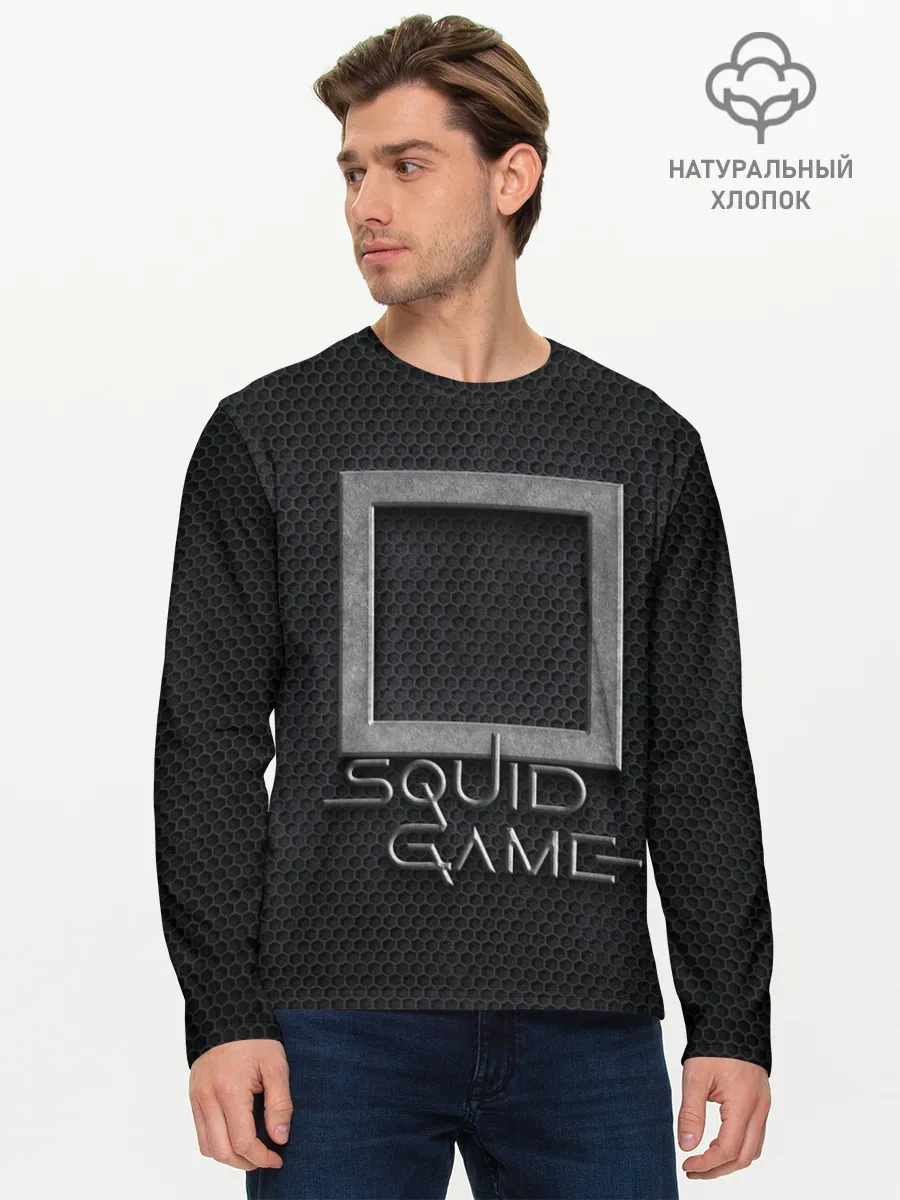 Мужской лонгслив базовый / ИГРА В КАЛЬМАРА СИМВОЛ КВАДРАТ | SQUID GAME