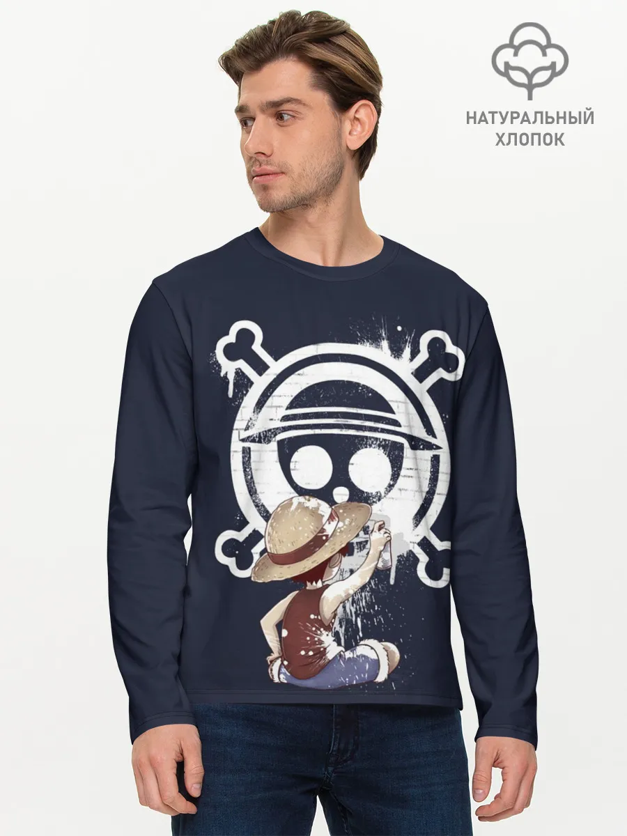 Мужской лонгслив базовый / Луффи рисует