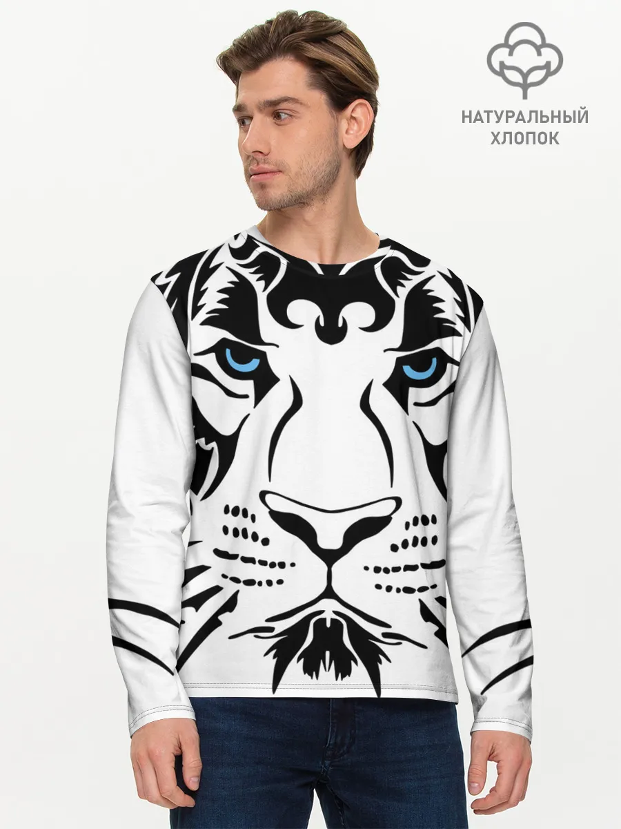 Мужской лонгслив базовый / Водяной голубоглазый тигр