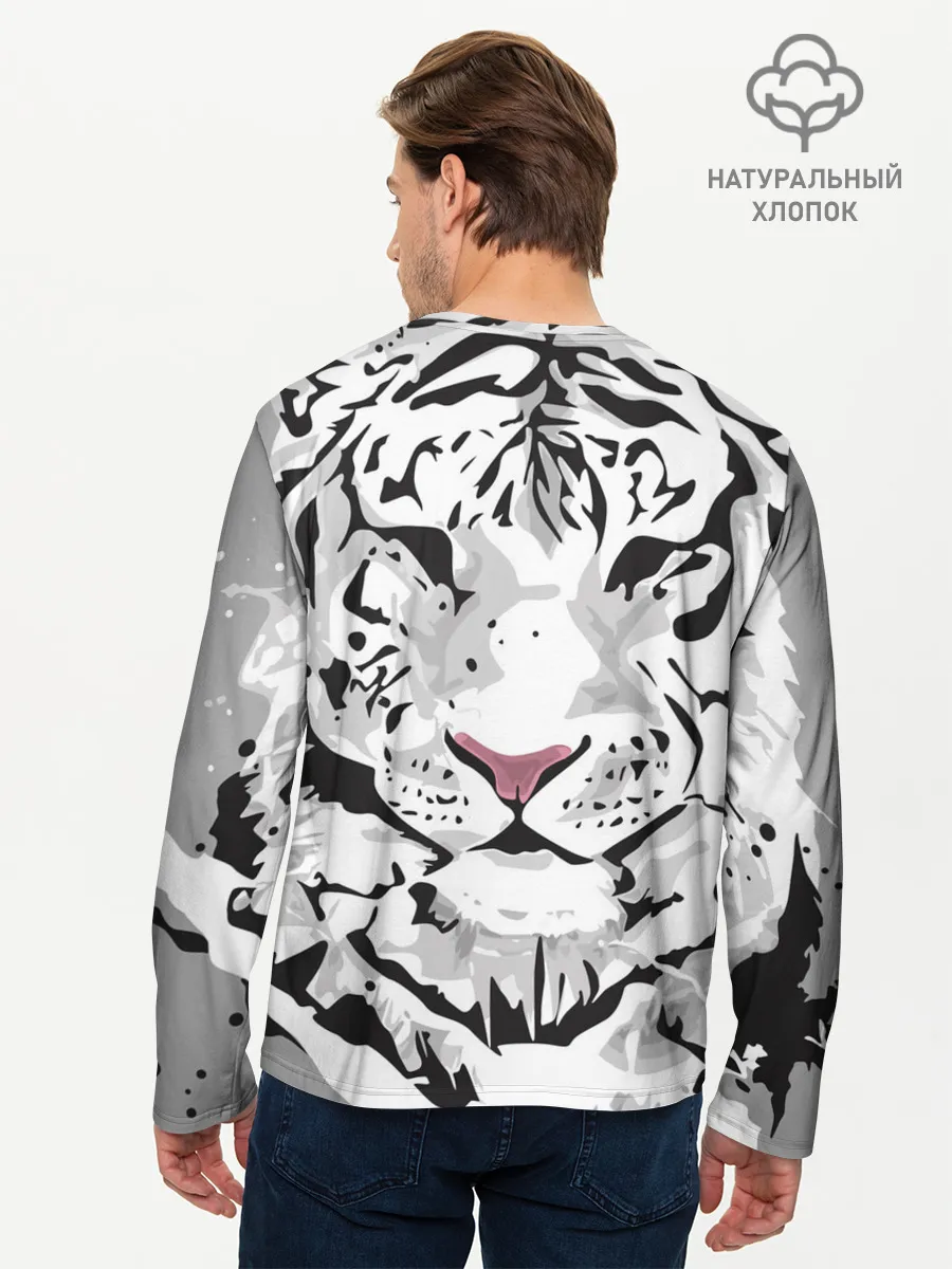 Мужской лонгслив базовый / Белый снежный тигр