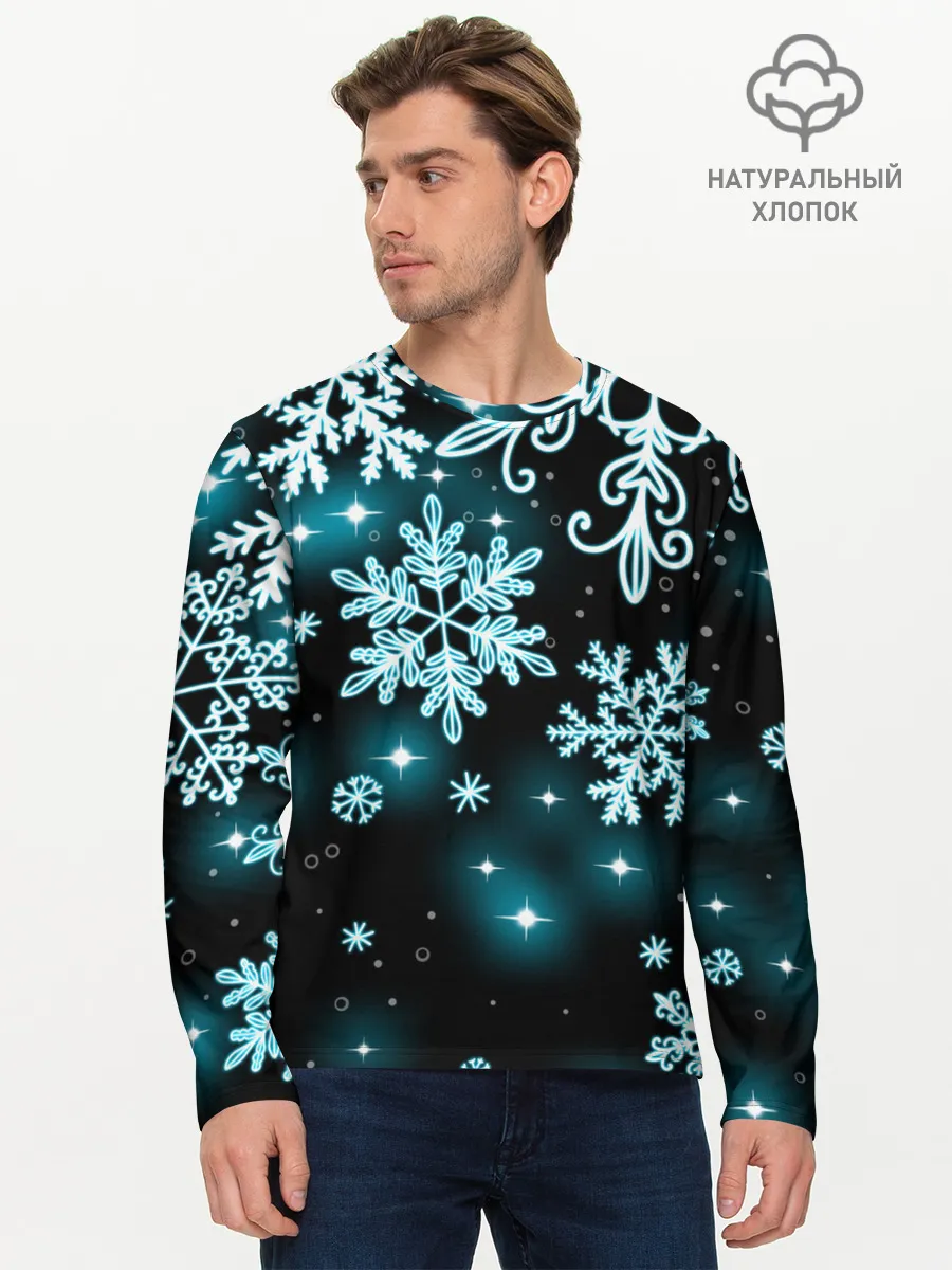 Мужской лонгслив базовый / Космические снежинки