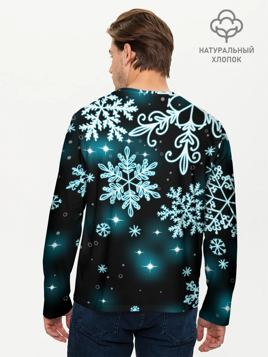 Мужской лонгслив базовый / Космические снежинки
