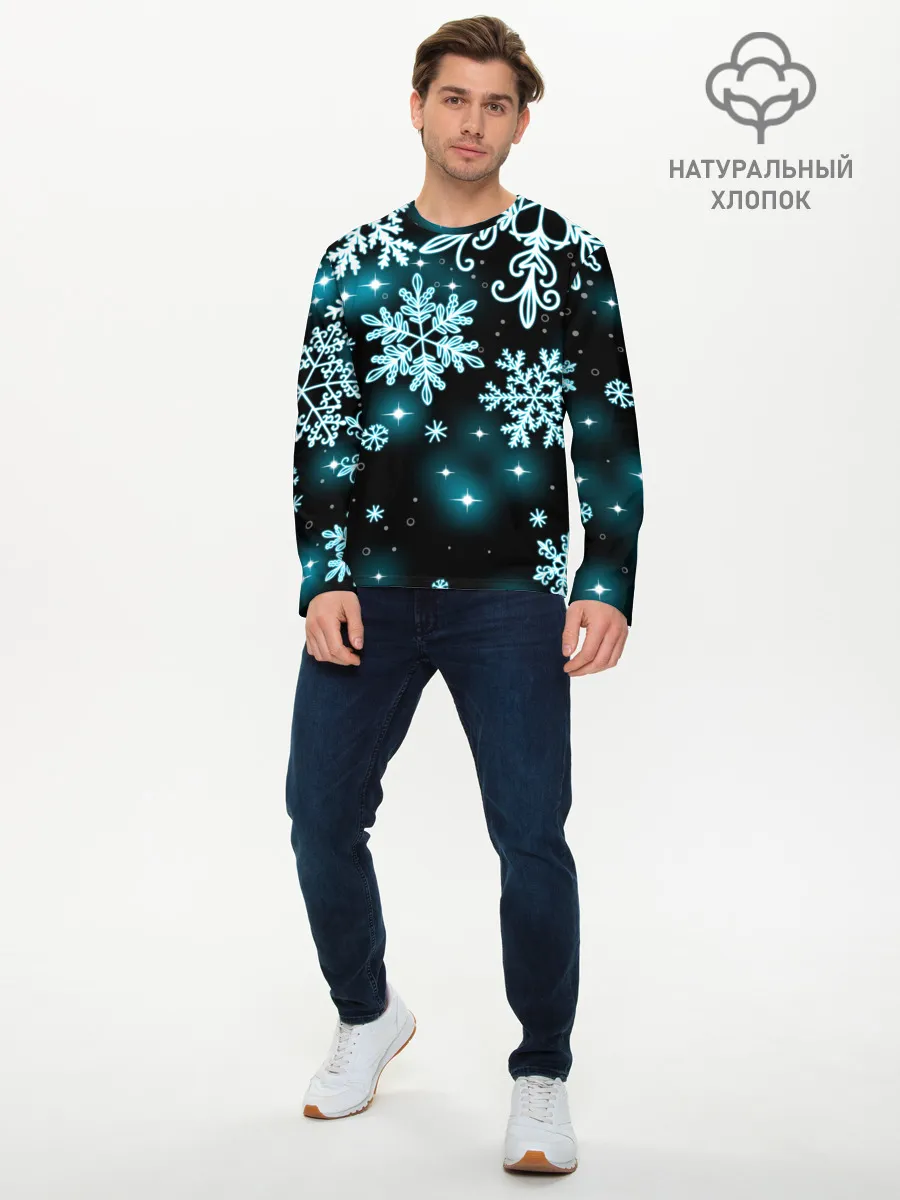 Мужской лонгслив базовый / Космические снежинки