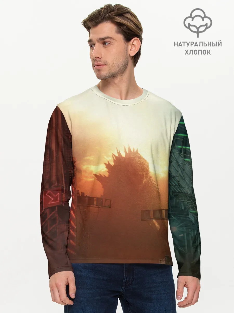 Мужской лонгслив базовый / ГОДЗИЛЛА РАЗРУШАЕТ ГОРОД