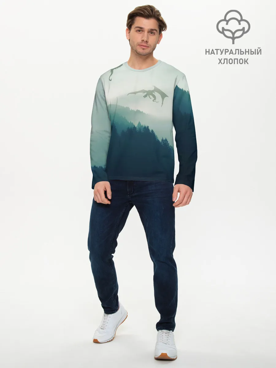 Мужской лонгслив базовый / ДРАКОНЫ НАД ЛЕСОМ / DRAGON