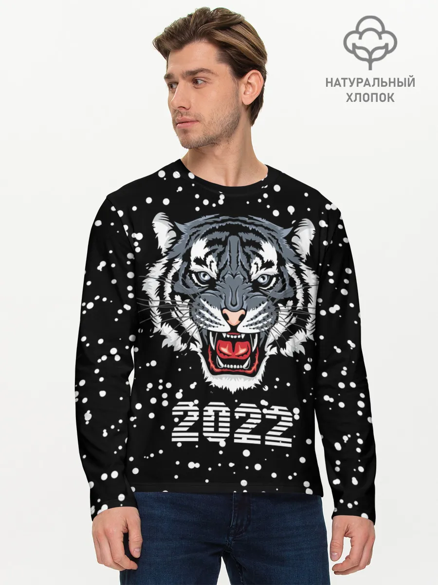 Мужской лонгслив базовый / Черный водяной тигр 2022