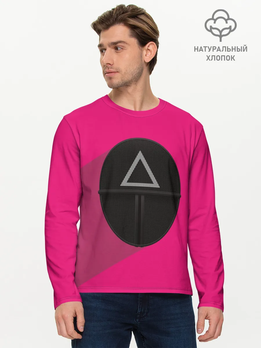 Мужской лонгслив базовый / ИГРА В КАЛЬМАРА МАСКА ТРЕУГОЛЬНИК С ТЕНЬЮ