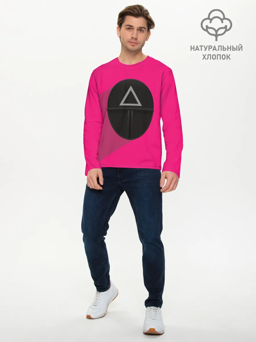 Мужской лонгслив базовый / ИГРА В КАЛЬМАРА МАСКА ТРЕУГОЛЬНИК С ТЕНЬЮ