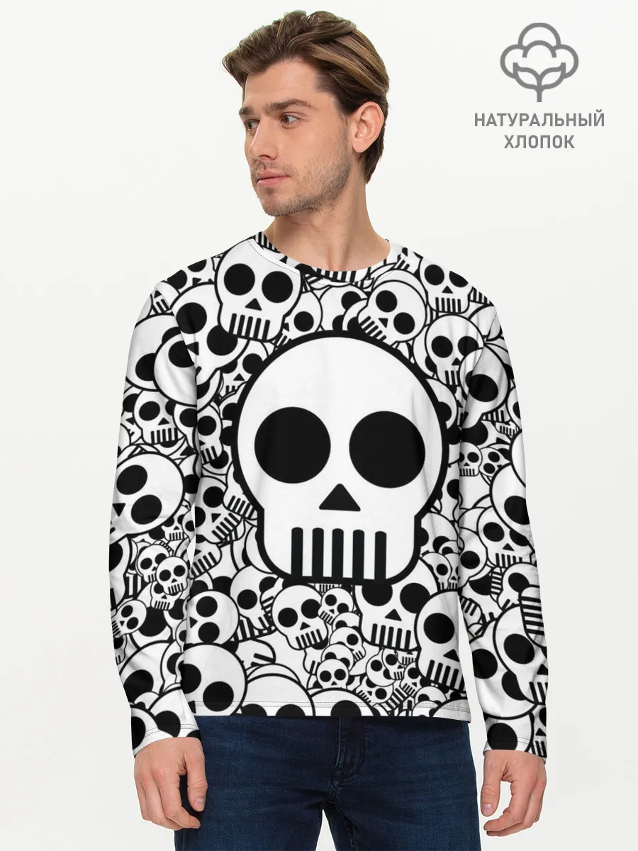 Мужской лонгслив базовый / черепа чб
