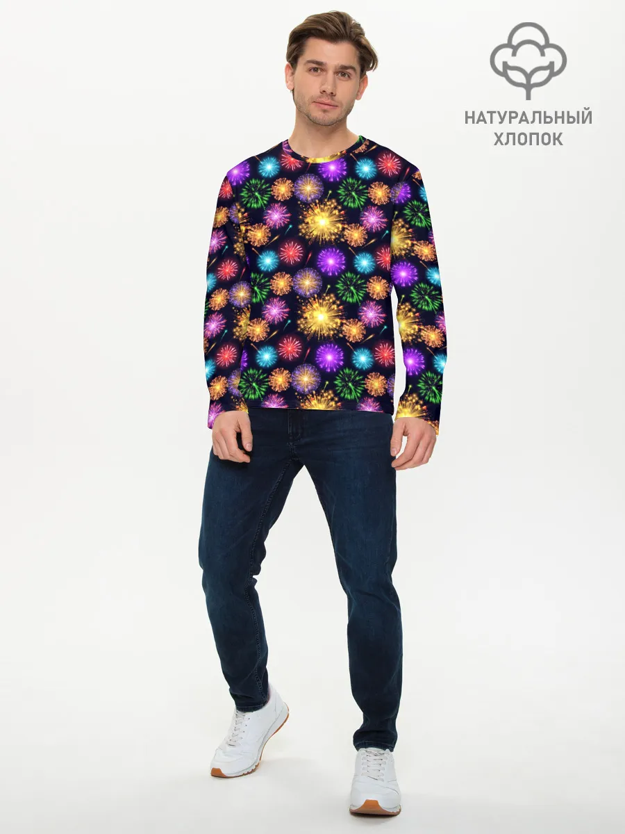 Мужской лонгслив базовый / Праздничный Фейерверк
