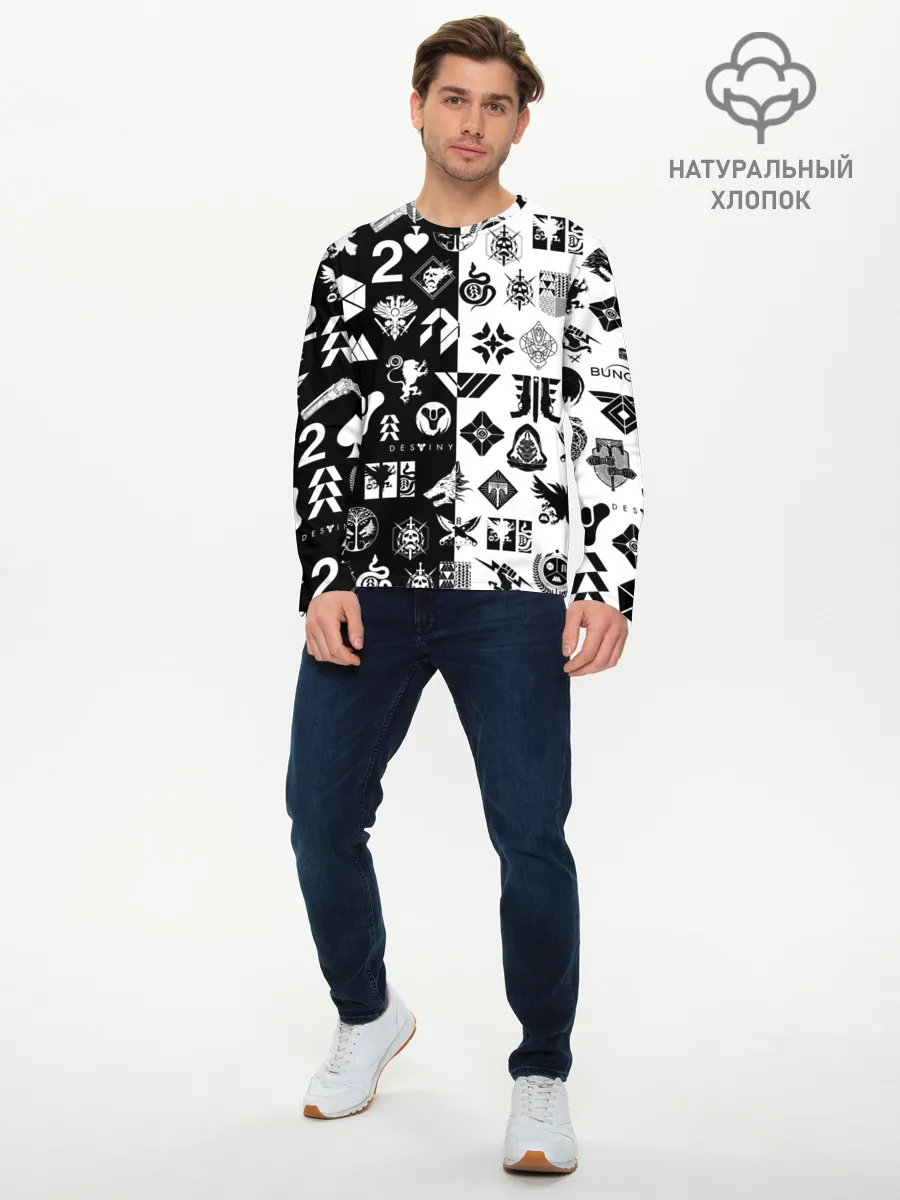 Мужской лонгслив базовый / DESTINY LOGOBOMBING ЧЁРНО БЕЛОЕ