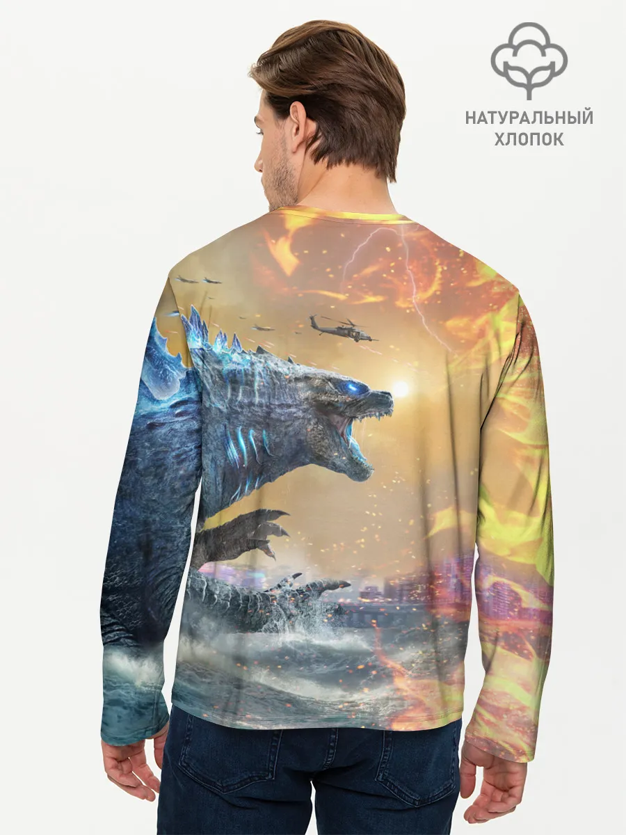 Мужской лонгслив базовый / ГОДЗИЛЛА АТАКУЕТ!