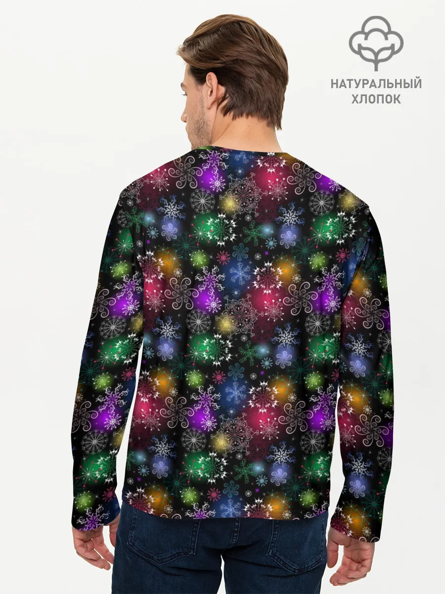 Мужской лонгслив базовый / Снежинки в разных цветах