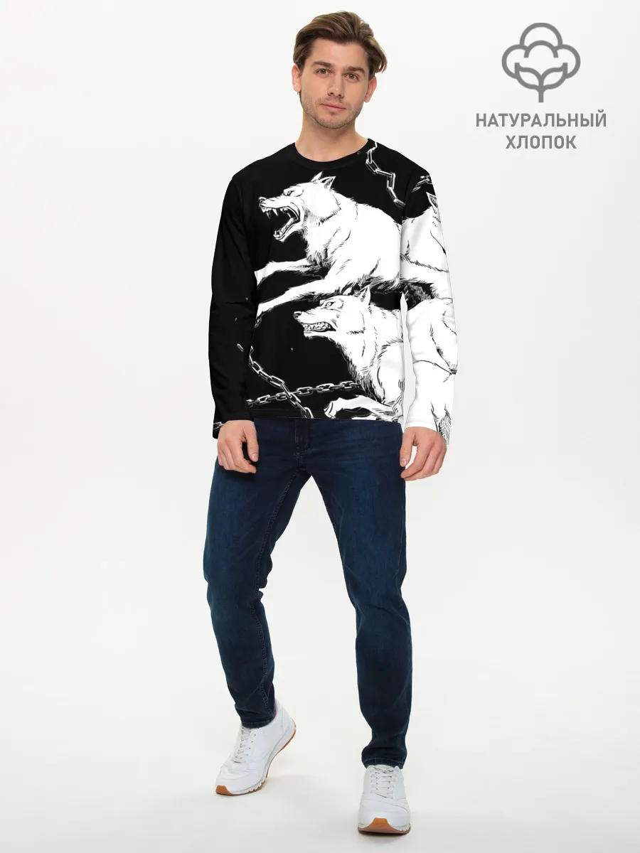 Мужской лонгслив базовый / Белые волки