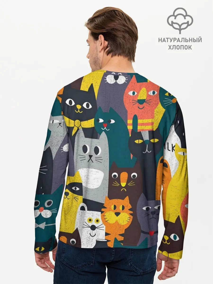 Мужской лонгслив базовый / крутые коты