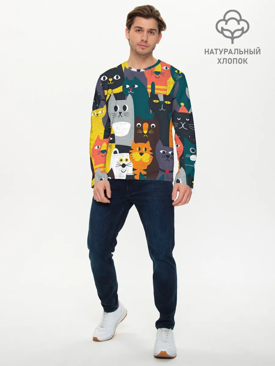 Мужской лонгслив базовый / крутые коты