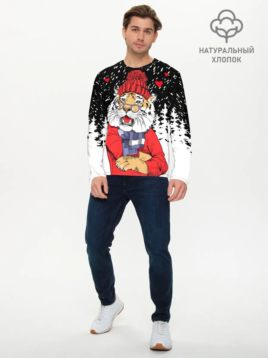 Мужской лонгслив базовый / Тигр в красном