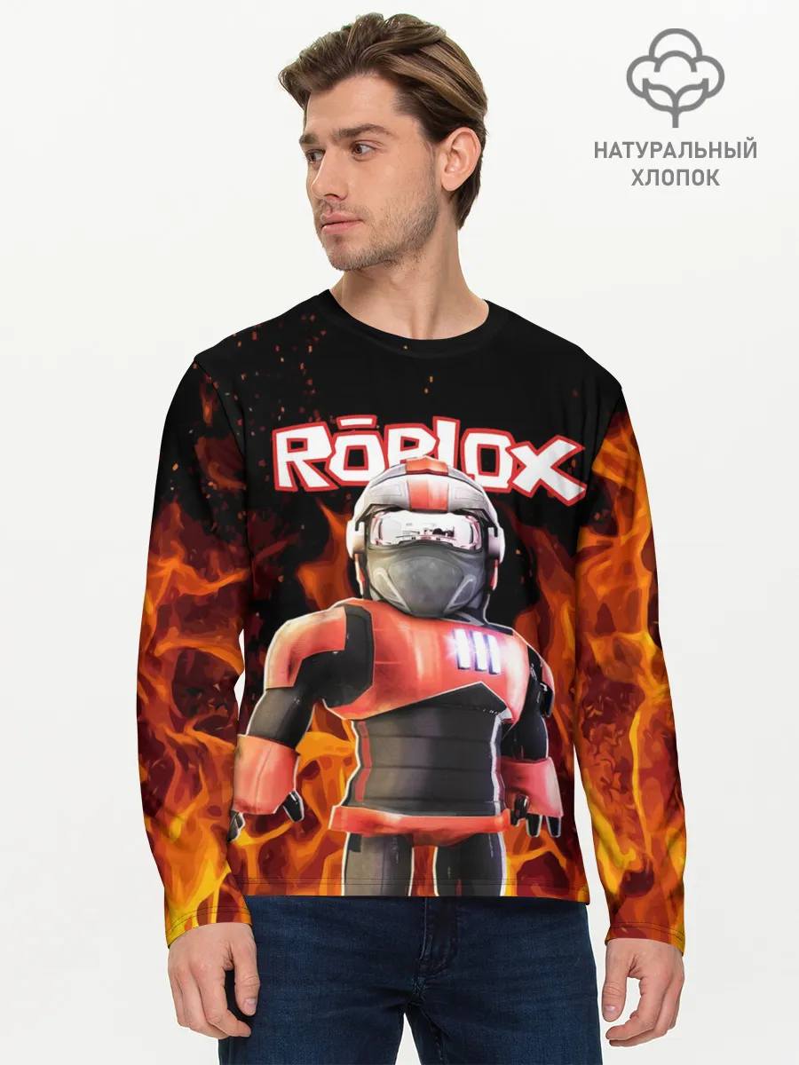 Мужской лонгслив базовый / ROBLOX FIRE | РОБЛОКС ОГОНЬ | ПОЖАРНЫЙ