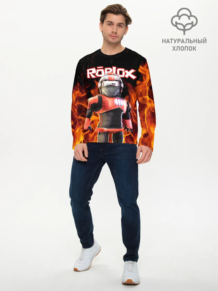 Мужской лонгслив базовый / ROBLOX FIRE | РОБЛОКС ОГОНЬ | ПОЖАРНЫЙ