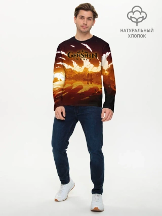 Мужской лонгслив базовый / Genshin Impact - Закат над Ли Юэ