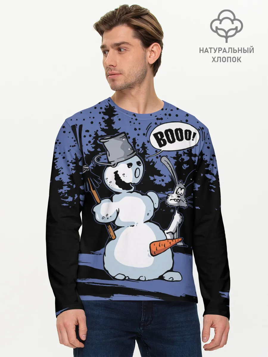 Мужской лонгслив базовый / Снеговик на Хэллоуин