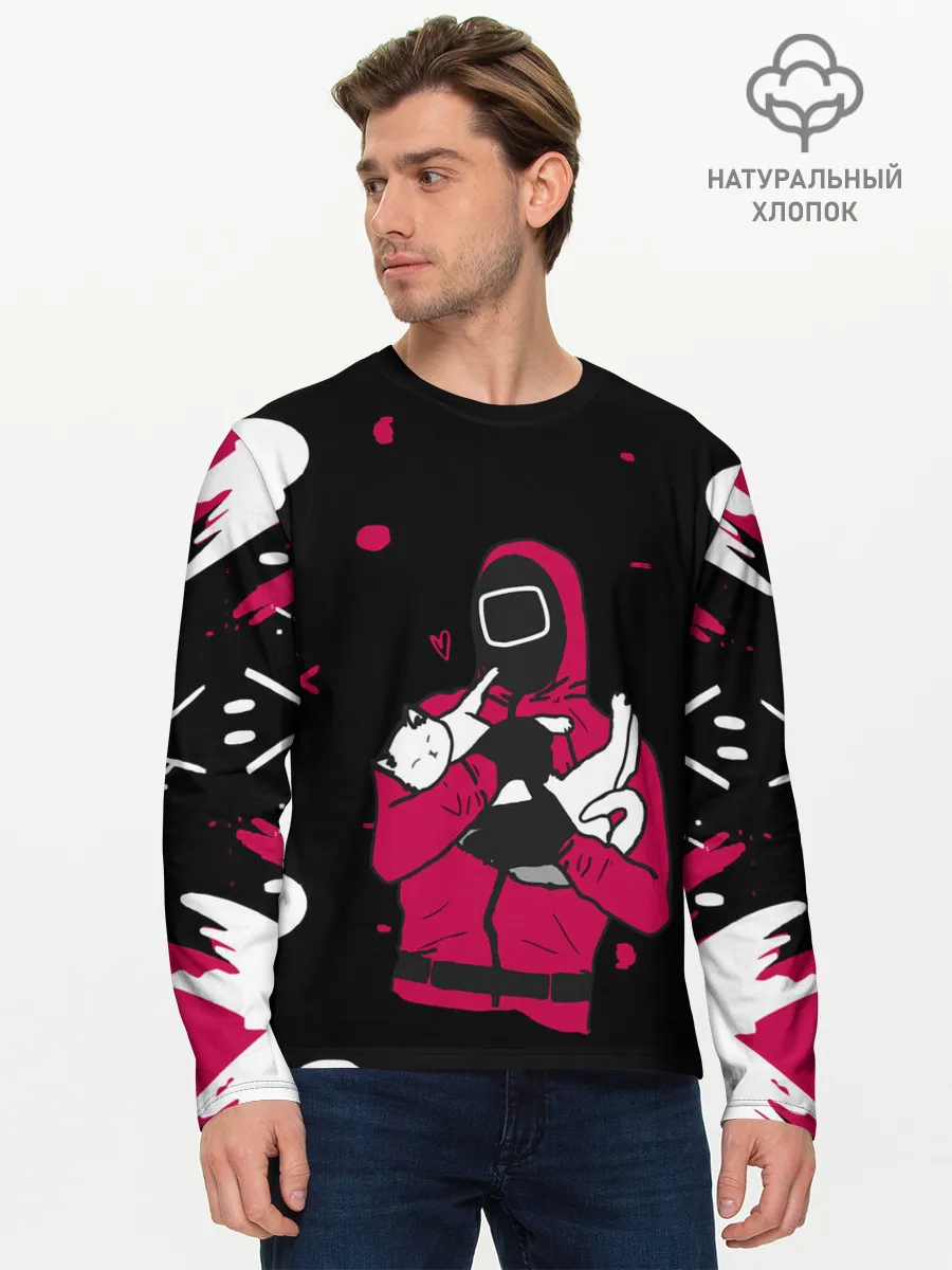 Мужской лонгслив базовый / Игра в кальмара x Кот,