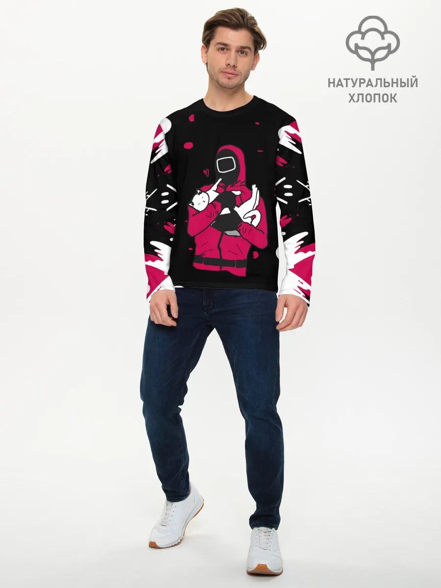 Мужской лонгслив базовый / Игра в кальмара x Кот,